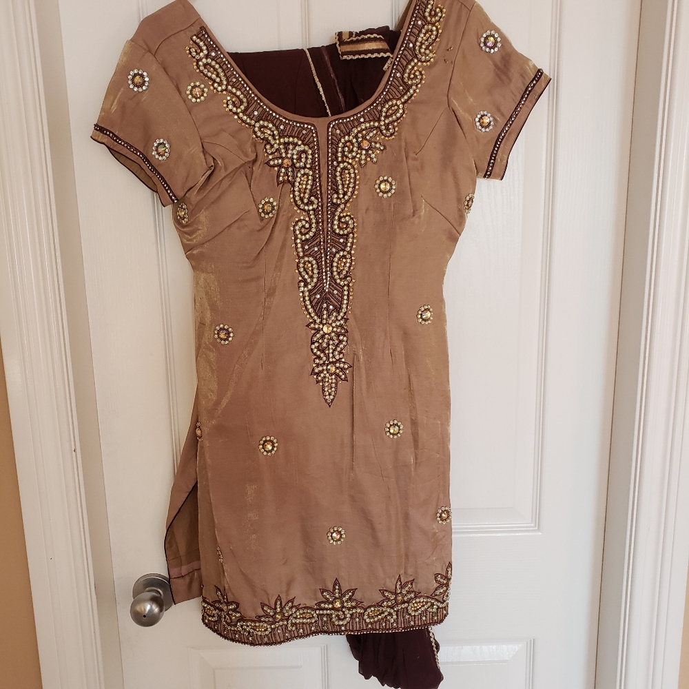 NEW - Gold and Brown Salwar Suit